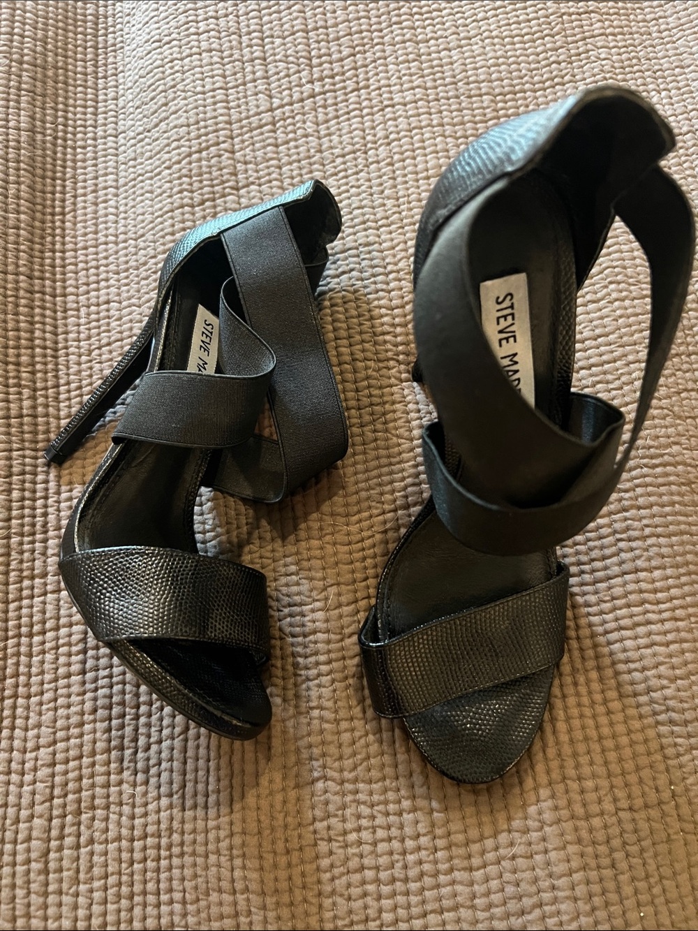 Steve Madden Black Textured Strappy High Heel Sandals
